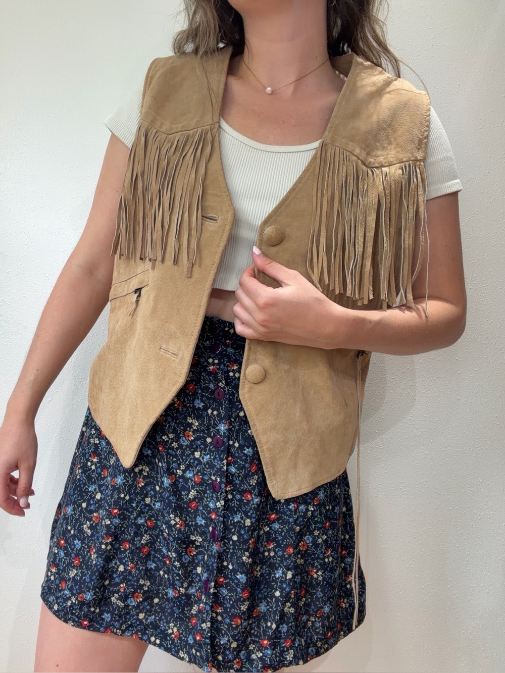 Vintage Tan Suede Fringe Vest